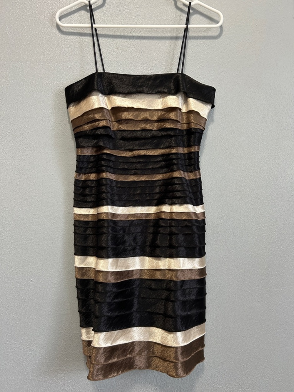 Dress-barn Black, Brown & Cream Strapless Layered Stripe Dress Size6